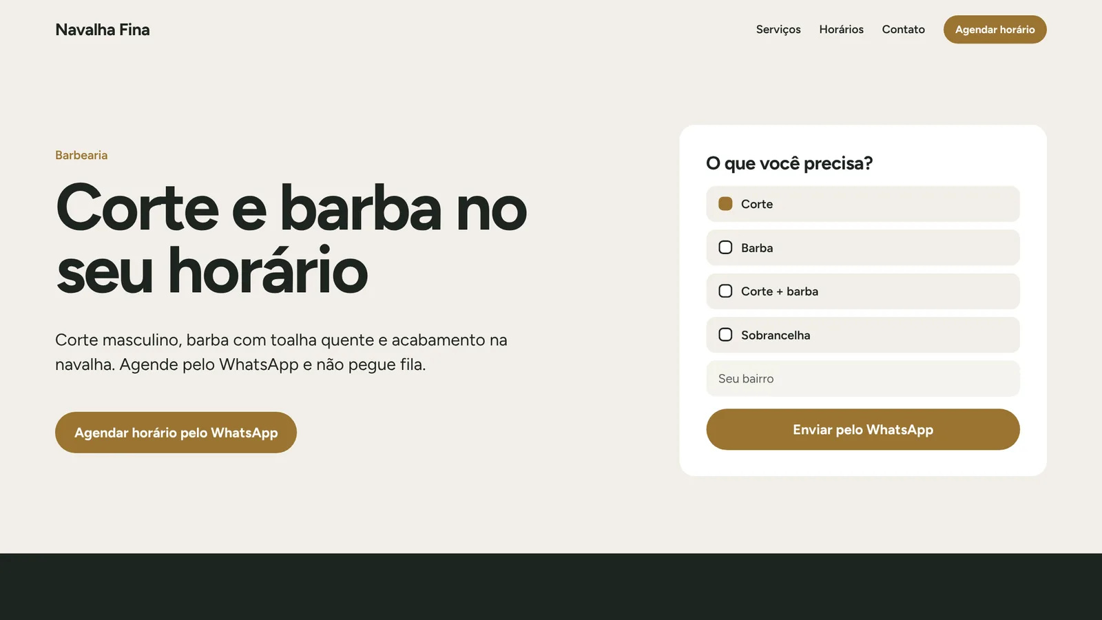 Modelo de site de barbearia no computador