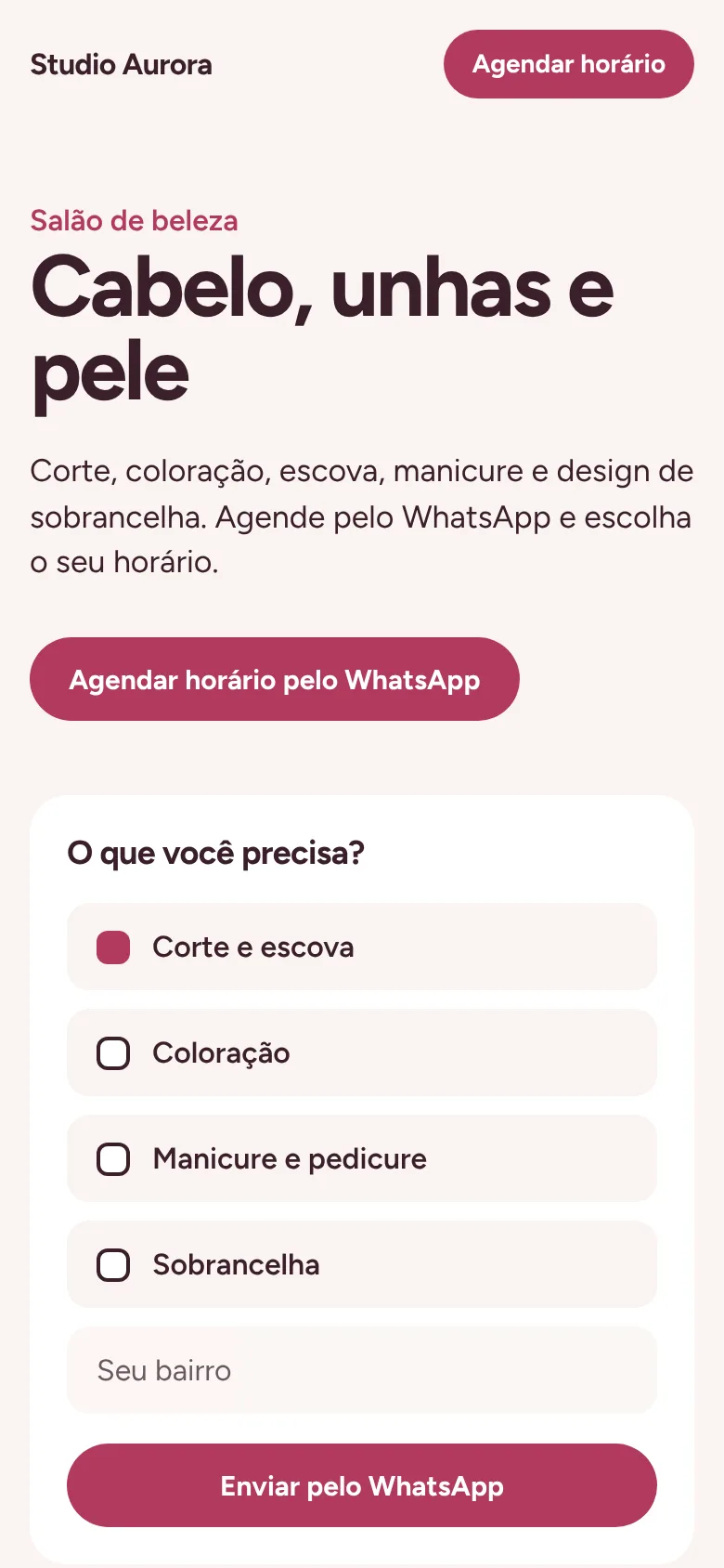 Modelo de salão de beleza aberto no celular